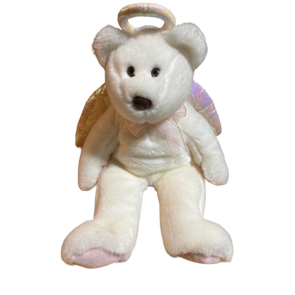 Ty Beanie Buddies 14 Inch Halo The Angel Bear Plush Toy White With Pink Shimmer